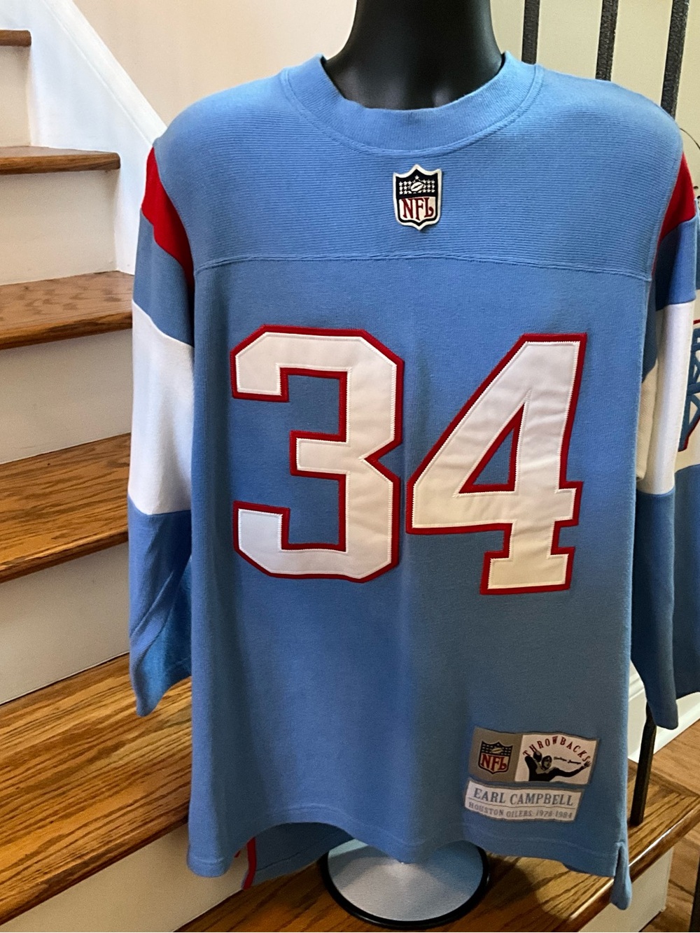 NFL Powder Blue Earl Campbell #34 Retro Jersey with Red and White Accents